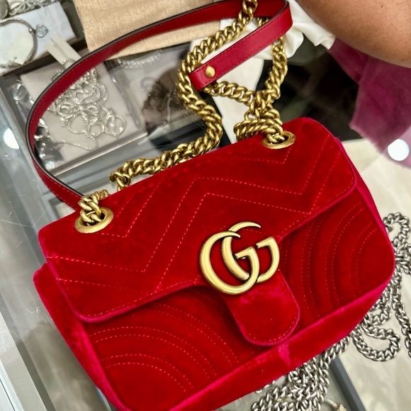 Velvet Matelasse Mini GG Marmont Shoulder Bag Hibiscus - Picture 4 of 6